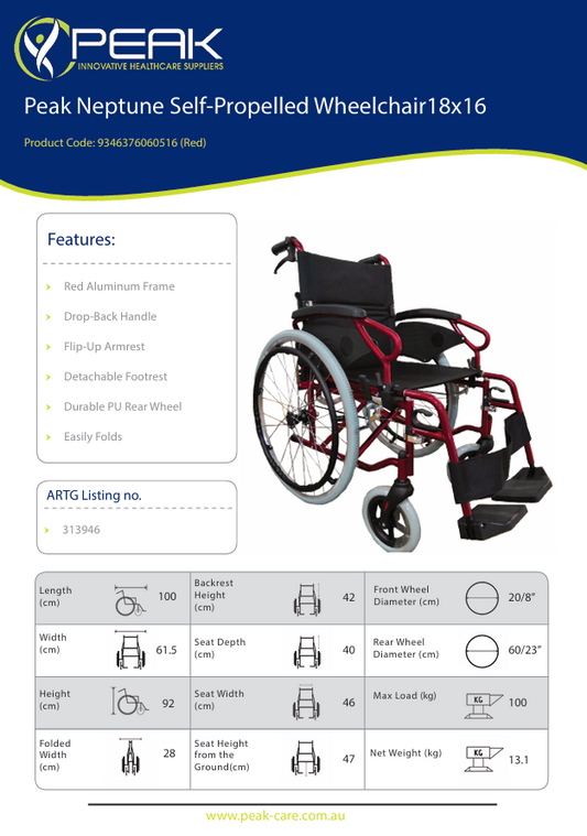 Peak Care Neptune Self Propelled Wheelchair