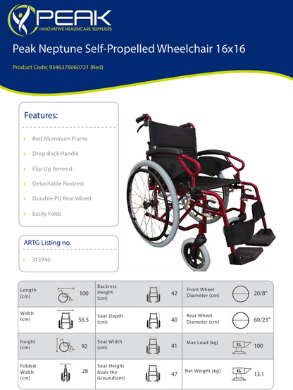 Peak Care Neptune Self Propelled Wheelchair