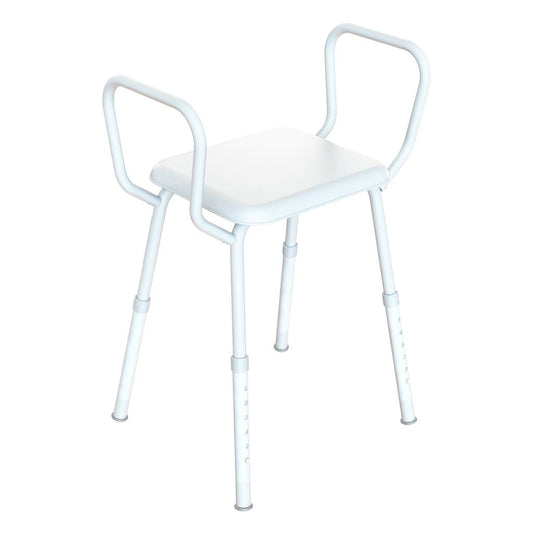 Shower Stool - Adjustable Height w Clip-On Plastic Seat image 0